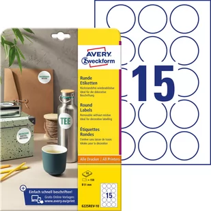 Avery Zweckform Etykiety papierowe 51mm okrągłe ZWECKFORM usuwalne białe 10 ark 150 etykiet /6225REV-10/ ZW699 - Etykiety do drukarek - miniaturka - grafika 1