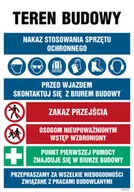 Tablice BHP - OI004 TEREN BUDOWY, NAKAZ STOSOWANIA SPRZĘTU OCHRONNEGO, PRZED WJAZDEM SKONSULTUJ SIĘ Z BIUREM BUDOWY, ZAK, FN - FOLIA SAMOPRZYLEPNA; (700X1050MM) - miniaturka - grafika 1