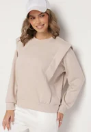 Bluzy damskie - Beżowa Bluza z Wiskozą z Podkreśloną Linią Ramion Alithra - miniaturka - grafika 1