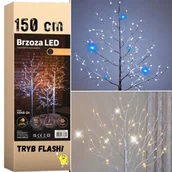 Ozdoby bożonarodzeniowe - DRZEWKO FLASH ŚWIĄTECZNE BRZOZA LED DEKORACJA BOŻE NARODZENIE 150CM 120 LED Ciepła - miniaturka - grafika 1
