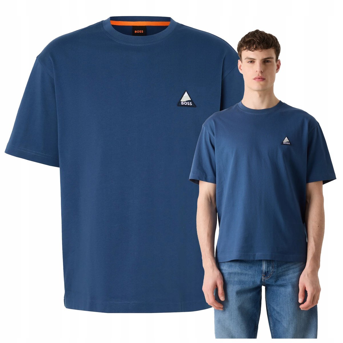 HUGO BOSS T-shirt Męski Bawełniany Niebieska Koszulka Oversize Logo r.XL