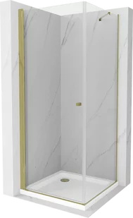 Mexen Pretoria kabina prysznicowa uchylna 70x70 cm, transparent, złota + brodzik Flat - 852-070-070-50-00-4010 - Kabiny prysznicowe - miniaturka - grafika 1