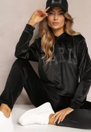 Dresy damskie - Czarny 2-częściowy Welurowy Komplet Dresowy z Bluzą i Spodniami Yamiya - miniaturka - grafika 1