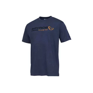 Koszulki sportowe męskie - T-Shirty Savage Gear Signature Logo Blue Melange S - grafika 1