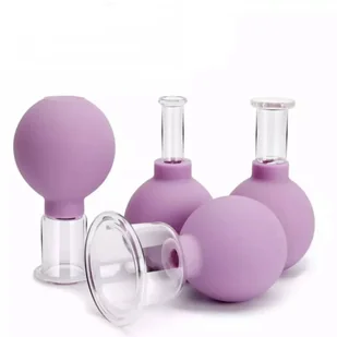 Zestaw 4 baniek próżniowych do masażu twarzy i ciała z gruszką - fioletowe - Akcesoria medycyny naturalnej - miniaturka - grafika 1