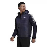 Kurtki męskie - adidas Męska kurtka hybrydowa Essentials z izolacją z kapturem (średnia), Atrament legendy, XL - miniaturka - grafika 1