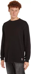 Koszulki męskie - Tommy Jeans Męska koszulka TJM Reg Ls Waffle L/S dzianinowe topy, Czarny, XL - grafika 1