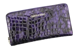 Portfel Damski Skóra Naturalna Lakierowana GREGORIO Duży Z Metalowym Suwakiem Piórnik FS 119 FIOLETOWY 19.5 x 10.5 x 2 [cm] - Portfele - miniaturka - grafika 1