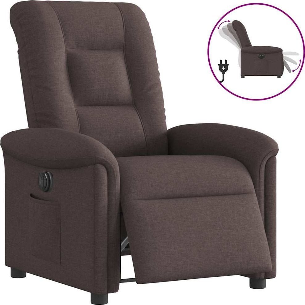 Elektryczny fotel rozkładany, ciemnobrązowy, obity tkaniną