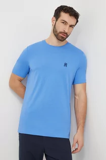 Koszulki męskie - Tommy Hilfiger t-shirt bawełniany męski kolor niebieski z aplikacją - grafika 1