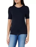 Bluzki damskie - Tommy Hilfiger Damska bluzka z dzianiny Slim Global Stripe C-nk Ss S/S, Pustynne niebo, S - miniaturka - grafika 1