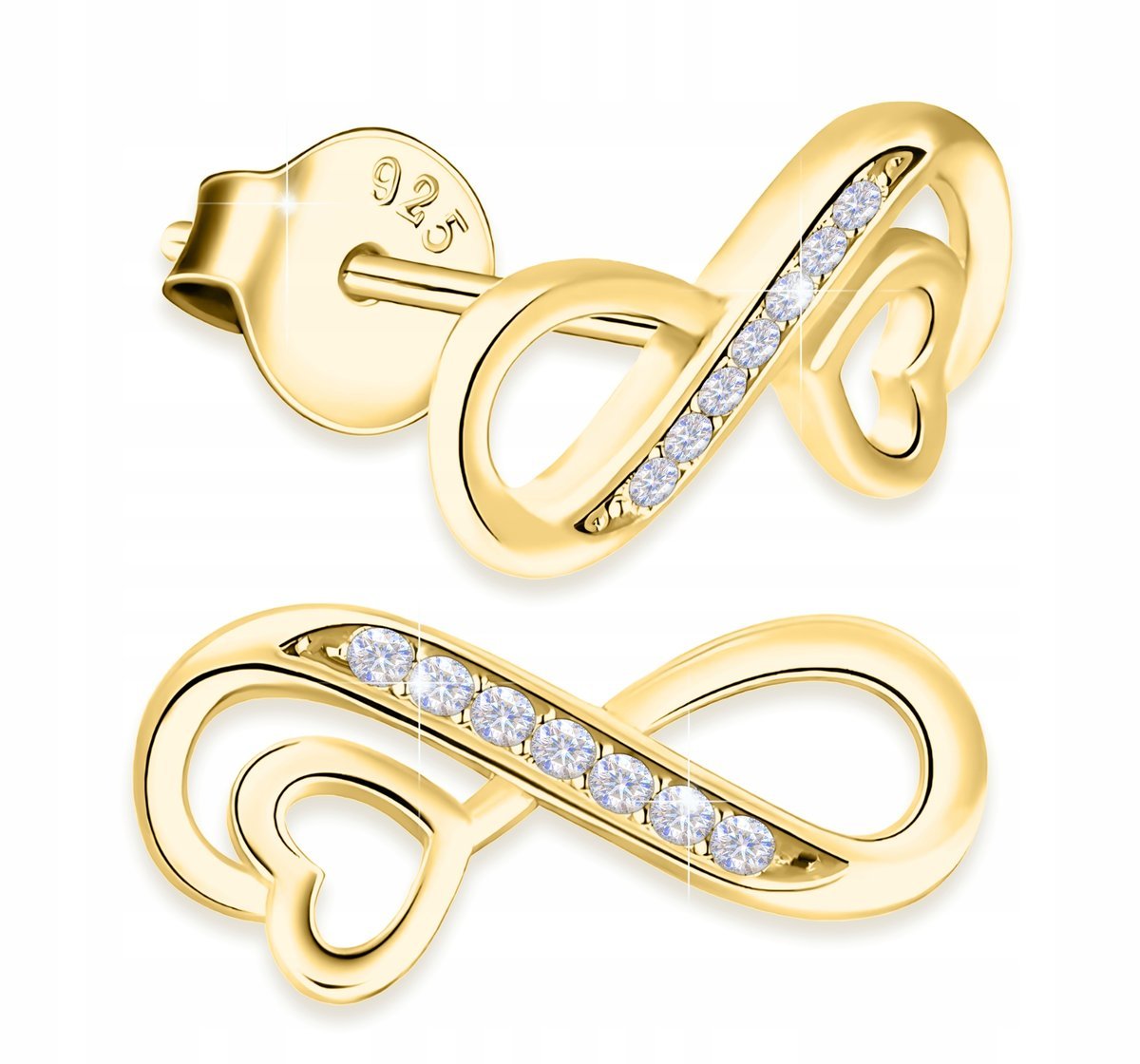 Złote Kolczyki Znaki Nieskończoności z Kryształkami Cyrkonie SREBRO 925