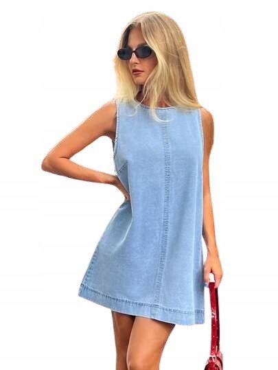 SHEIN JEANSOWA SUKIENKA BEZ RĘKAWÓW PROSTA Z BAWEŁNĄ 38 1HB