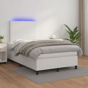 Lumarko Łóżko kontynentalne z materacem i LED, biała ekoskóra 120x200cm - Łóżka - miniaturka - grafika 1