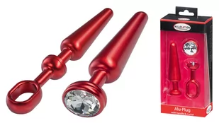 MALESATION Alu-Plug with handle & crystal medium, red - Biżuteria erotyczna - miniaturka - grafika 1
