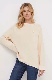 Tommy Hilfiger sweter bawełniany kolor beżowy ciepły - Swetry damskie - miniaturka - grafika 1