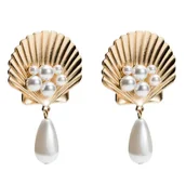 Kolczyki - Złote Kolczyki Perły Okrągłe Gruszka Perła Mosiądz - miniaturka - grafika 1