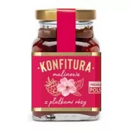 Konfitury, marmolady, powidła - Polska Róża Konfitura malinowa z płatkami róży o obniżonej zawartości cukru 170 g - miniaturka - grafika 1