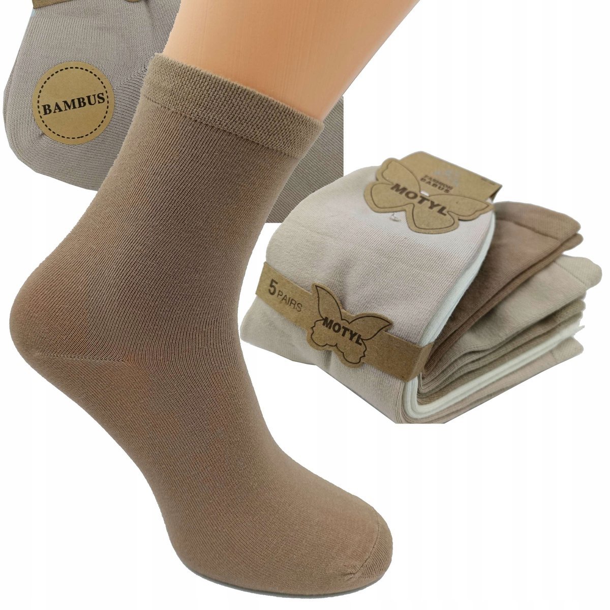 5x Skarpetki Damskie Bambusowe NATURALNE skarpety beżowe MEGA JAKOŚĆ 39-42