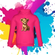 Bluzy dla dziewczynek - Bluza dziecięca typu kangurka z kapturem w kolorze różowym z nadrukiem lew 2 lata - miniaturka - grafika 1