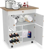 Wózki kuchenne - XMTECH Wózek kuchenny Wózek do serwowania Wózek boczny Wózek z szufladą, drzwiczkami, stojakiem na wino i 3 półkami, biały, 85x70x40 cm, typ A - miniaturka - grafika 1