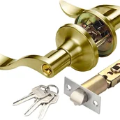 Klamki - Klamka z kluczykiem, zamek do klamki, zamek do drzwi wewnętrznych i zewnętrznych w stylu falistym (złoty) - miniaturka - grafika 1