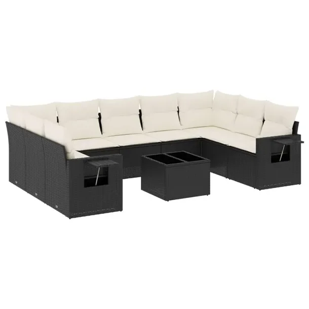Zestaw mebli ogrodowych modułowych czarny rattan PE z poduszkami 62 x 62 x