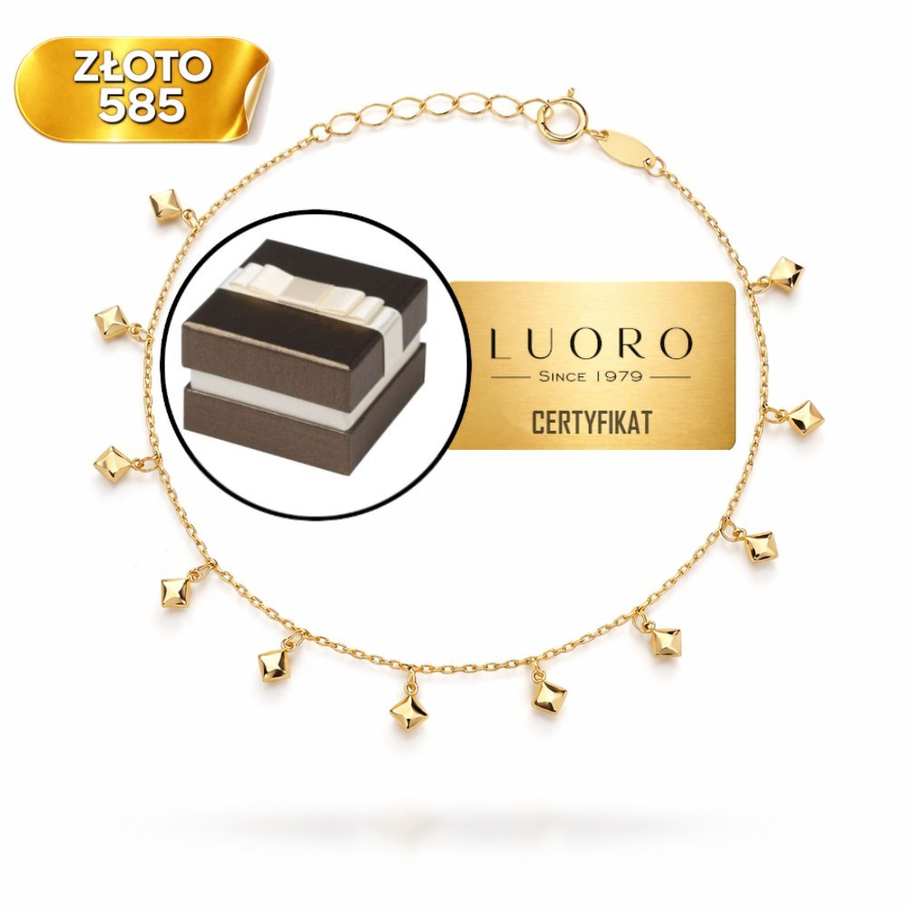 Bransoletka złota 585 14K z wiszącymi rombami 17 CM regulowana elegancka