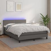 Łóżka - vidaXL Łóżko kontynentalne z materacem i LED, szara ekoskóra 140x200cm - miniaturka - grafika 1
