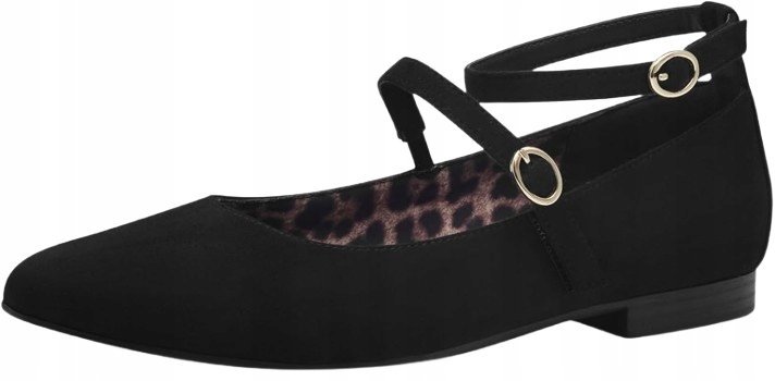 TAMARIS CZARNE BALERINY Z OZDOBNYMI PASKAMI I MIGDAŁOWYM NOSKIEM 41 J3A