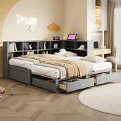 Meble do sypialni - Łóżko wysuwane 90/180 x 190 cm cm z 2 szufladami i schowkami, sofa rozkładana - Sosna + sklejka + MDF - Szary (Bez materaca) - miniaturka - grafika 1