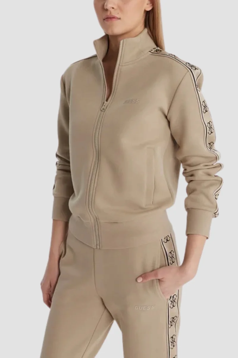 GUESS Beżowa damska bluza rozpinana z lampasami Britney XL