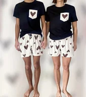 Piżamy damskie - Spodenki do spania dla PARY bokserki w serca beżowe - miniaturka - grafika 1
