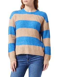 Swetry damskie - ICHI Damski sweter Ihkamara Ls Stripe, 184140/francuski niebieski, M - grafika 1
