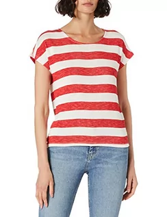 Bluzki damskie - VERO MODA Damska bluzka z krótkimi rękawami w paski, Goji Berry/Stripes:snow White, XS - grafika 1