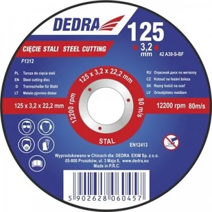 Dedra Tarcza do cięcia F1312 125 x 3.2 x 22.2 do stali F1312 - Tarcze do pił - miniaturka - grafika 1