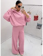 Spodnie damskie - Szerokie spodnie dresowe z bawełny MILANO - pudrowy róż - miniaturka - grafika 1