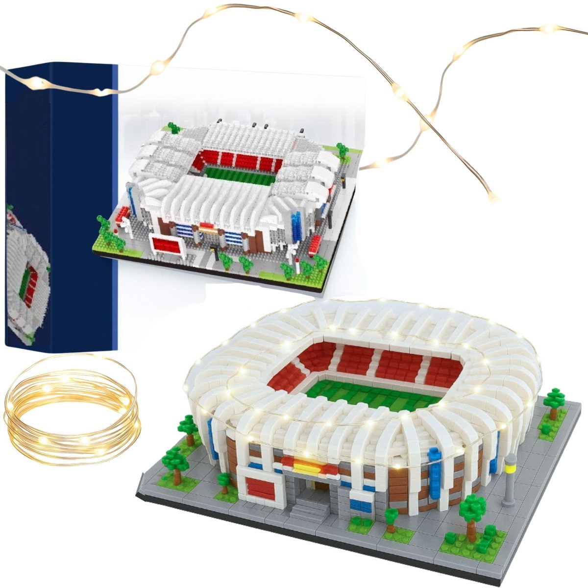 KLOCKI KONSTRUKCYJNE STADION PIŁKARSKI MANCHESTER UNITED OŚWIETLENIE LED