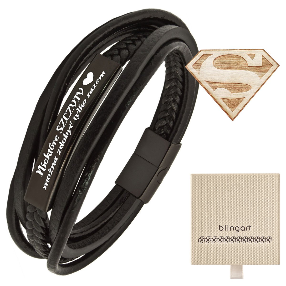 Bransoletka z grawerem skórzana męska plecionka
