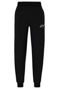 Spodenki męskie - HUGO Varsity Pants męskie spodnie do biegania ze stretchu bawełny z wyszywanym logo, czarny (Black1), S - miniaturka - grafika 1