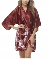 Bielizna nocna - Szlafrok damski satynowy w żurawie - XXL - miniaturka - grafika 1