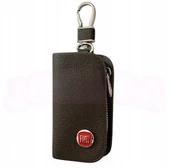 Etui na klucze - SKÓRZANE ETUI na klucze FIAT logo KLUCZYK brelok ELEGANCKI brąz - miniaturka - grafika 1
