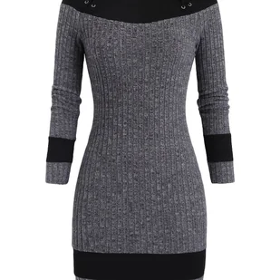 TEMU Damska Sukienka A-Line w Kolorze Fioletowym i Czarnym z Blokami Kolorów, Dopasowana, Długi Rękaw - Krótka do Średniej Długości, Okrągły Dekolt, - Sukienki - miniaturka - grafika 1