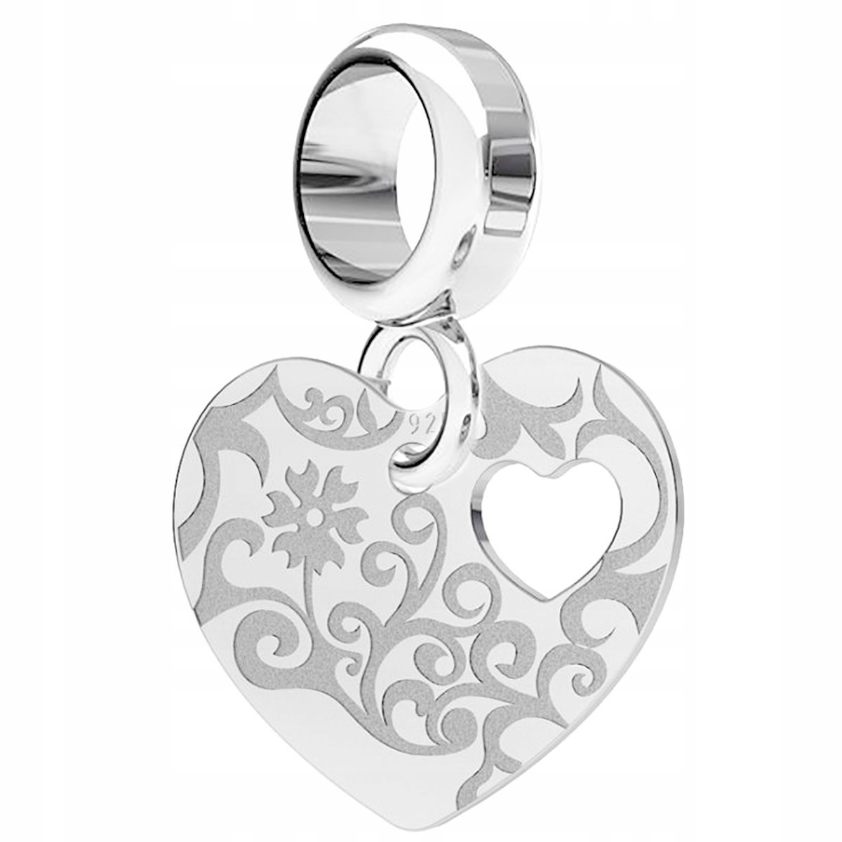 Charms Srebrny z Sercem Rzeźbionym Ozdobne Serce Serduszko Heart SREBRO 925