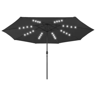 vidaXL Parasol ogrodowy z LED i metalowym słupkiem, 400 cm, czarny 312536 - Parasole ogrodowe - miniaturka - grafika 8