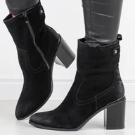 Botki damskie - Czarne skórzane botki damskie na słupku Sergio Leone Bt677-S - miniaturka - grafika 1