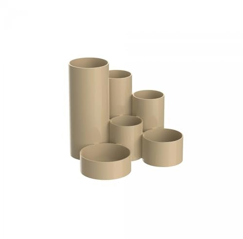 MAUL Pojemnik na długopisy MAULtubo, pojemnik na długopisy o wysokim połysku, z 6 pojemnikami, stabilny, Made in Germany, Ø ok. 15 cm, wysokość 12,5 cm, kolor Sahara