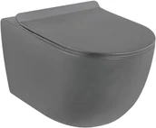 Miski WC - Riviera Miska WC wisząca bezkołnierzowa z deską wolnoopadającą grafitowa - miniaturka - grafika 1