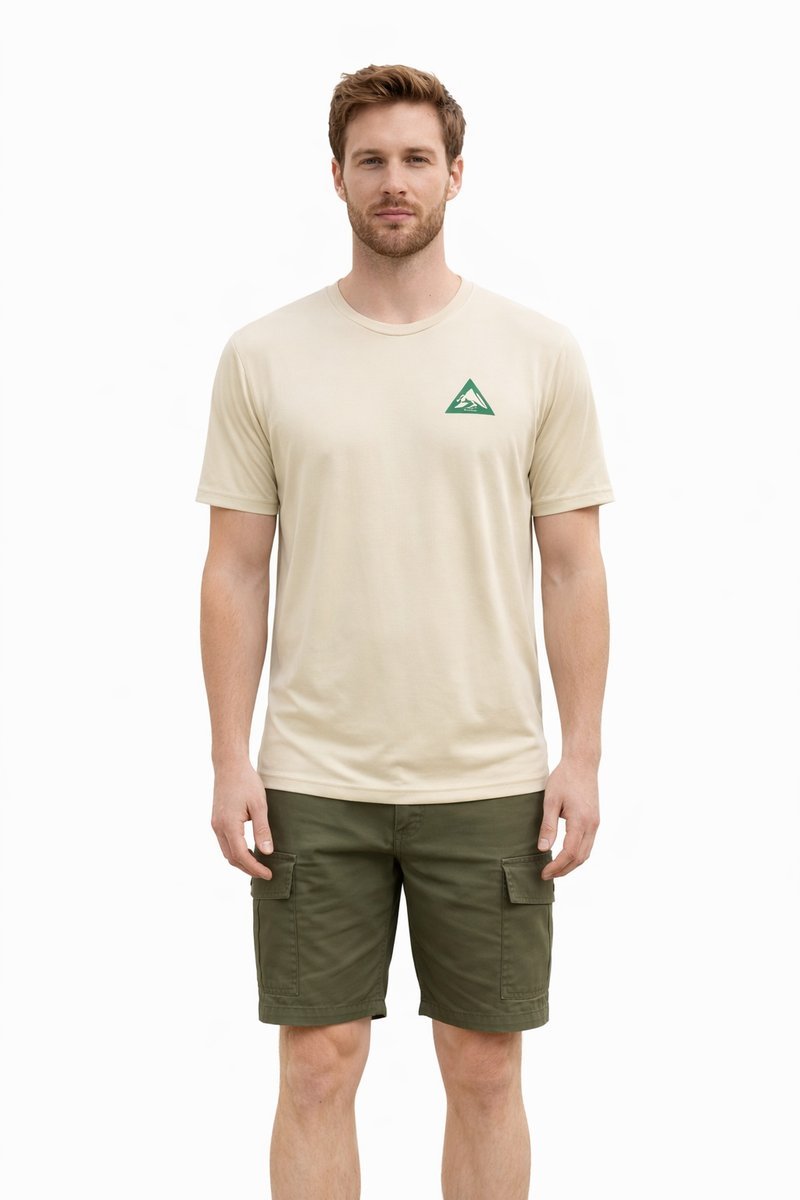 BEŻOWY T SHIRT SPORTOWY MĘSKI Z NADRUKIEM LOGO M I3A