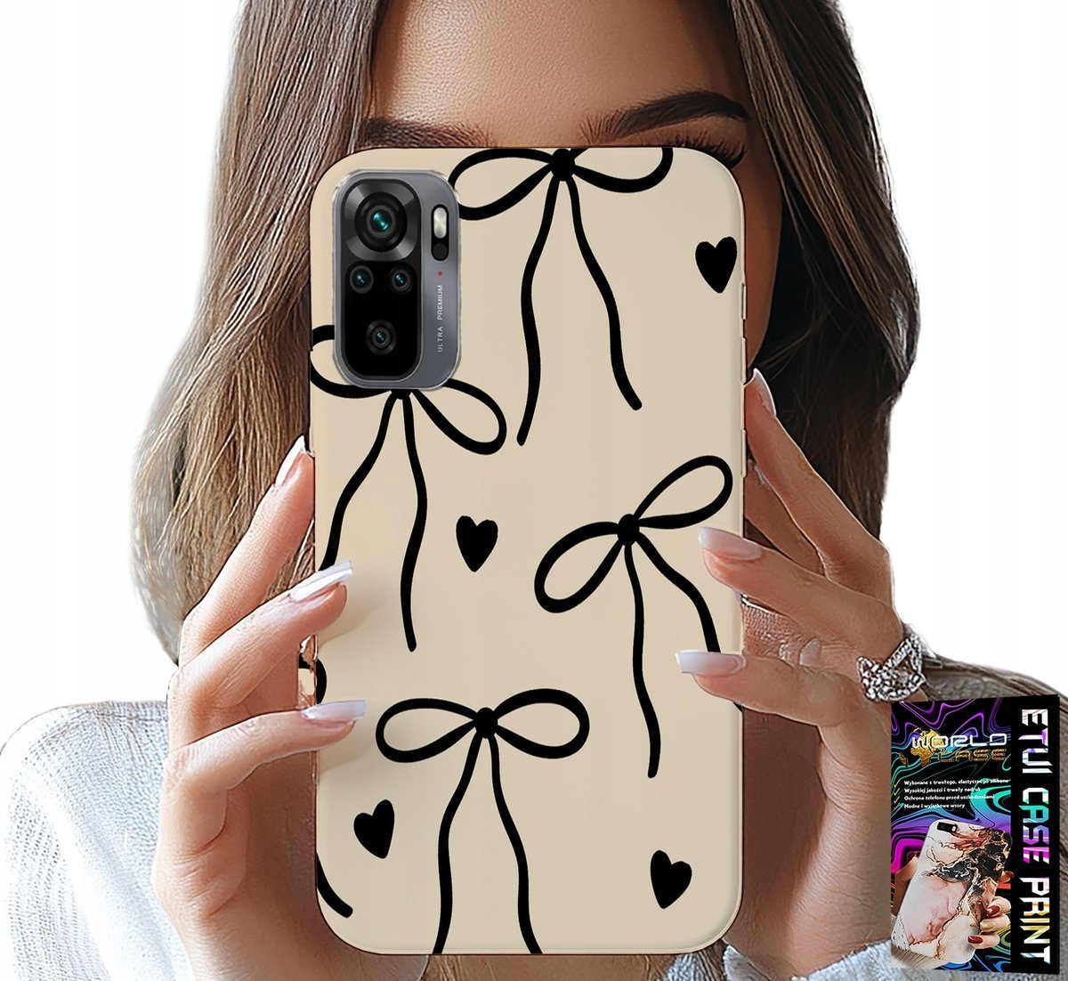 ETUI DO XIAOMI NOTE 10 / 10S - BEŻOWE KOKARDKI WSTĄŻKA MODNE WZORY